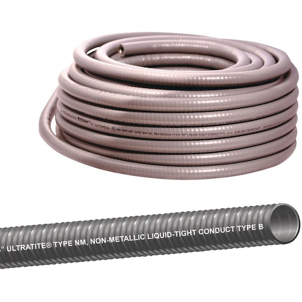Liquid-Tight Flex Plastic Conduit, 1/2 in Trade Size, 100 ft, No Jacket